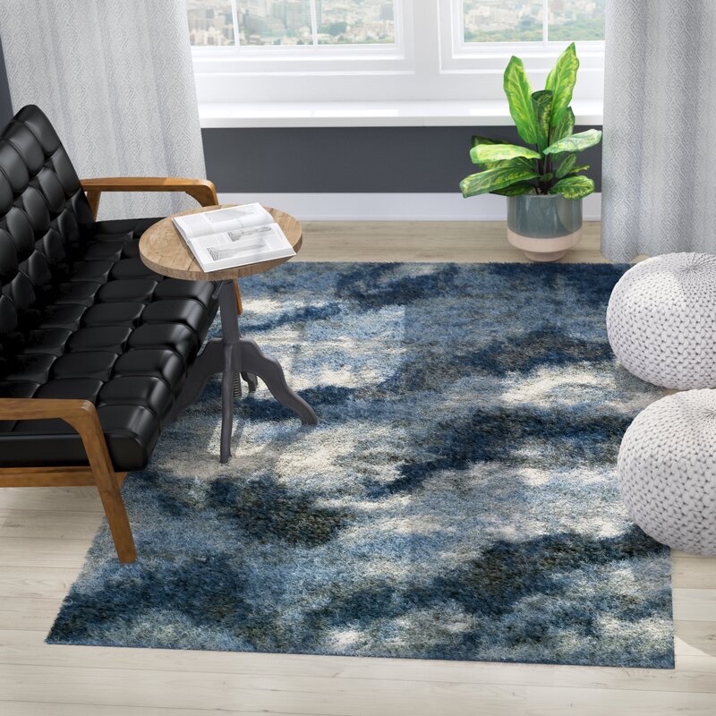 17 Stories Zhora Abstract Shag Navy Area Rug $389.99