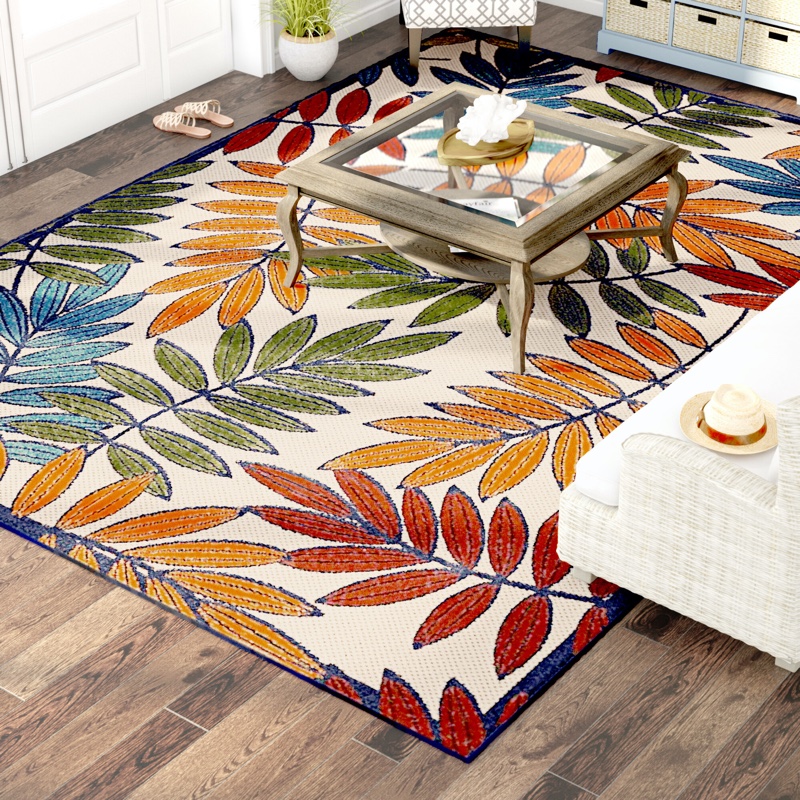 Beachcrest Home Farley Floral Gold/Green/Blue Indoor Outdoor Area Rug $46.99 - $339.99