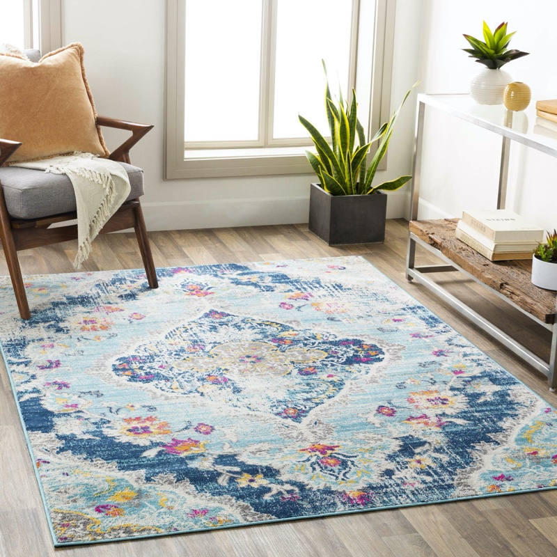 Bungalow Rose Leaver Floral Blue Area Rug $64.99 - $319.99