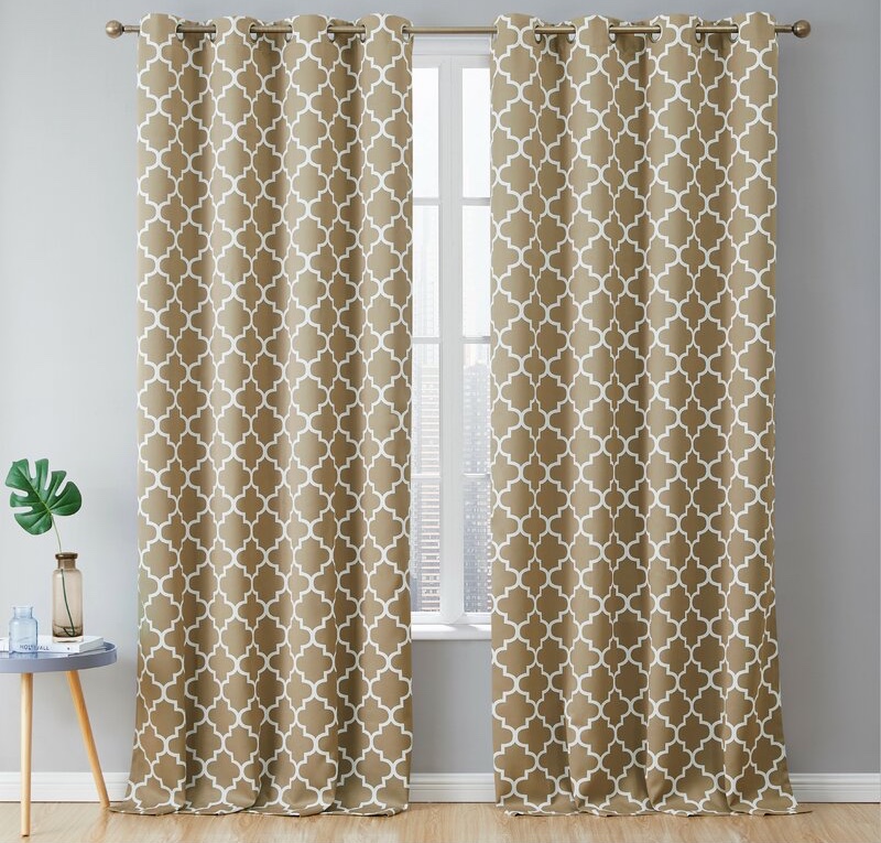 Andover Mills Temescal Lattice Geometric Blackout Curtain Panels in Taupe $25.64