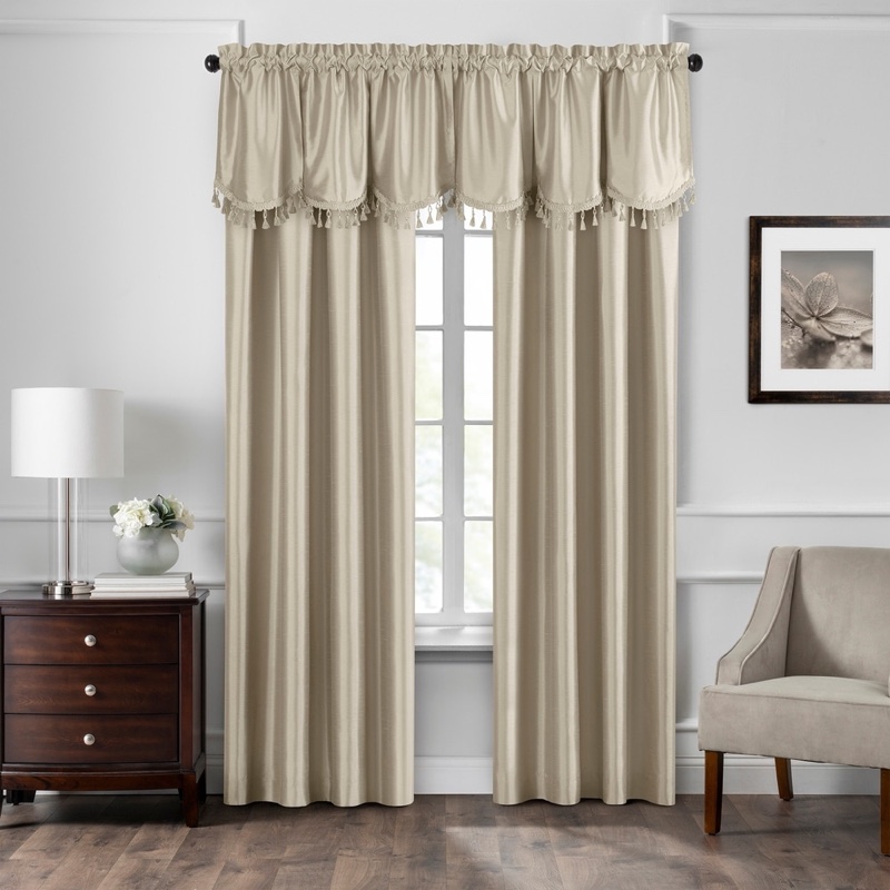 Gracewood Hollow Fukuyama Faux Silk Tassel Scalloped Window Valance in Taupe 48"x21" $24.22