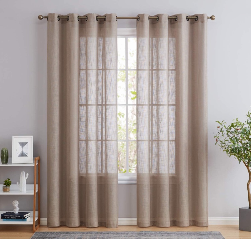 HLC.ME Abbey Faux Linen Textured Semi Sheer Curtains in Taupe $24.99