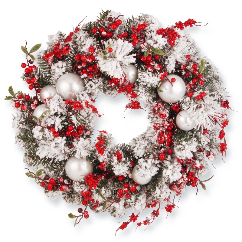 The Holiday Aisle 24" Christmas Wreath with Red Berries and Silver Balls $54.99