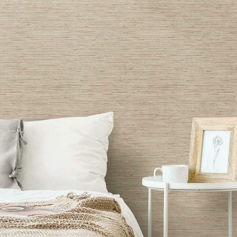 RoomMates Pink & Taupe Grasscloth Peel Stick Removable Wallpaper $34.99