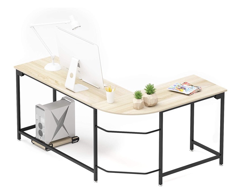 Teraves Modern L-Shaped Wood & Steel Desk in Beige $165.99