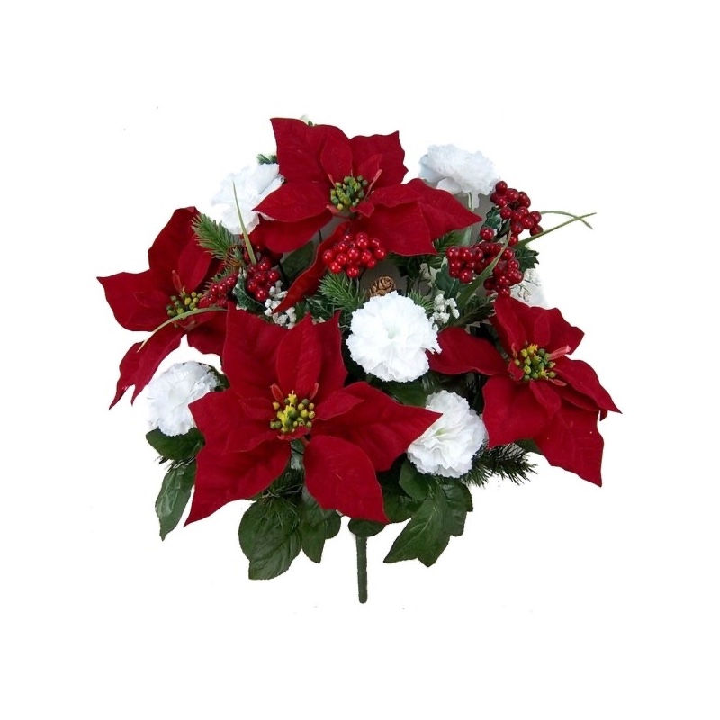 Admired by Nature Faux Velvet Poinsettia Carnation Berry Christmas Bush $21.24