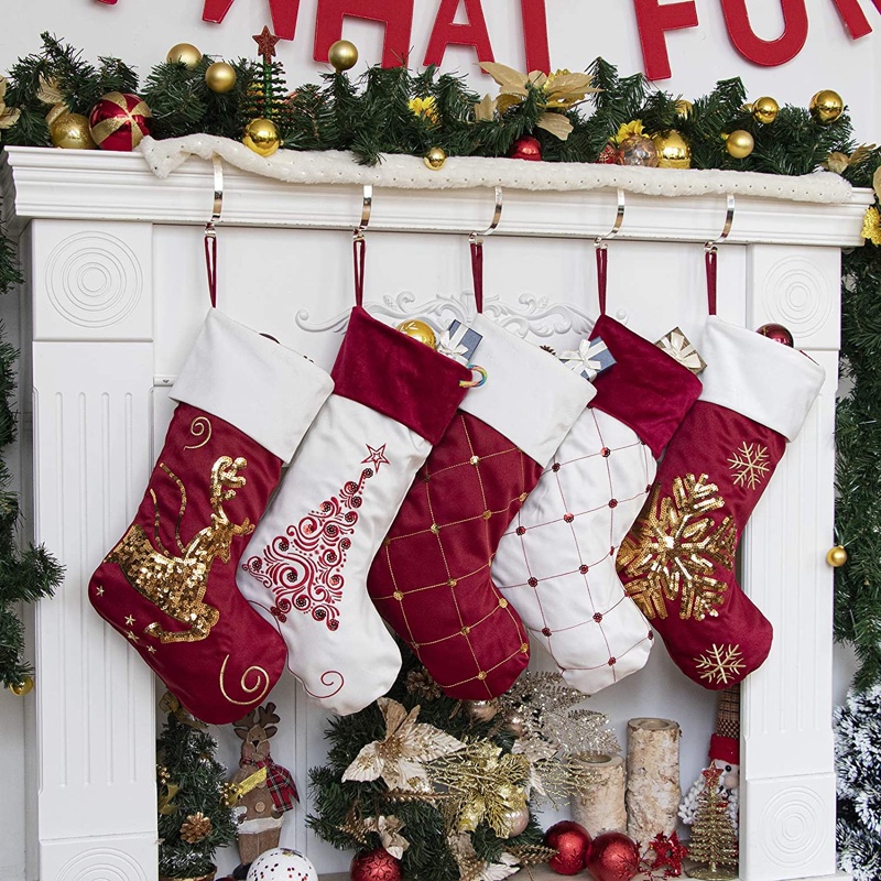 GEX Family Christmas Stockings Set of 5 with Embroidery & Sequins $32.99