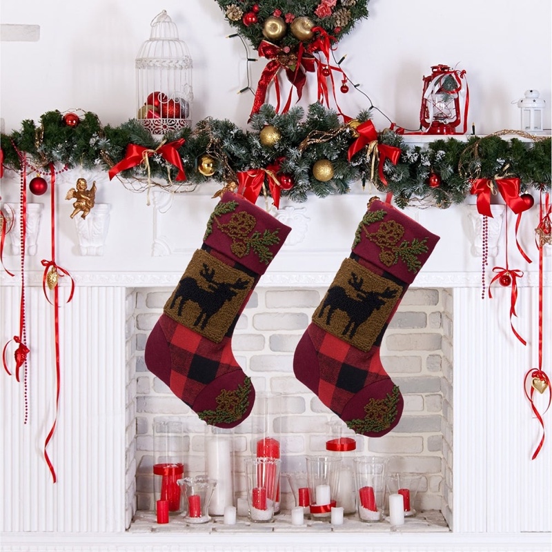 Glitzhome 19" Plaid Hooked Stocking with Reindeer & Bear $31.49