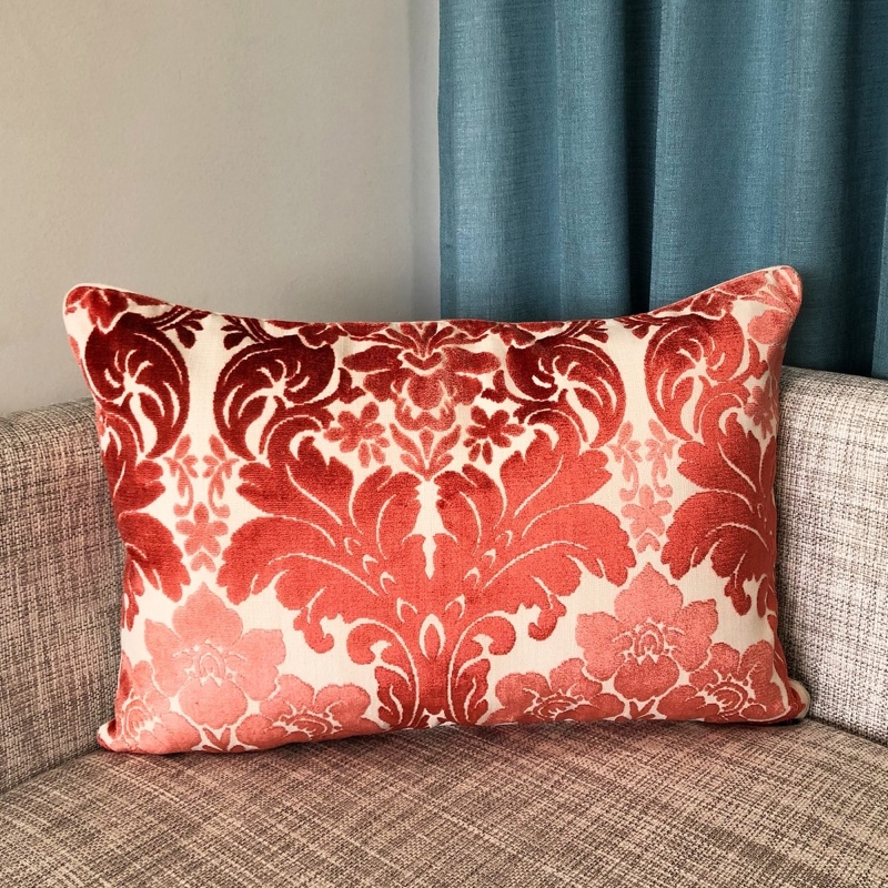 Rodeo Home Marsel Cut Velvet Floral Damask Lumbar Pillow in Coral $42.99