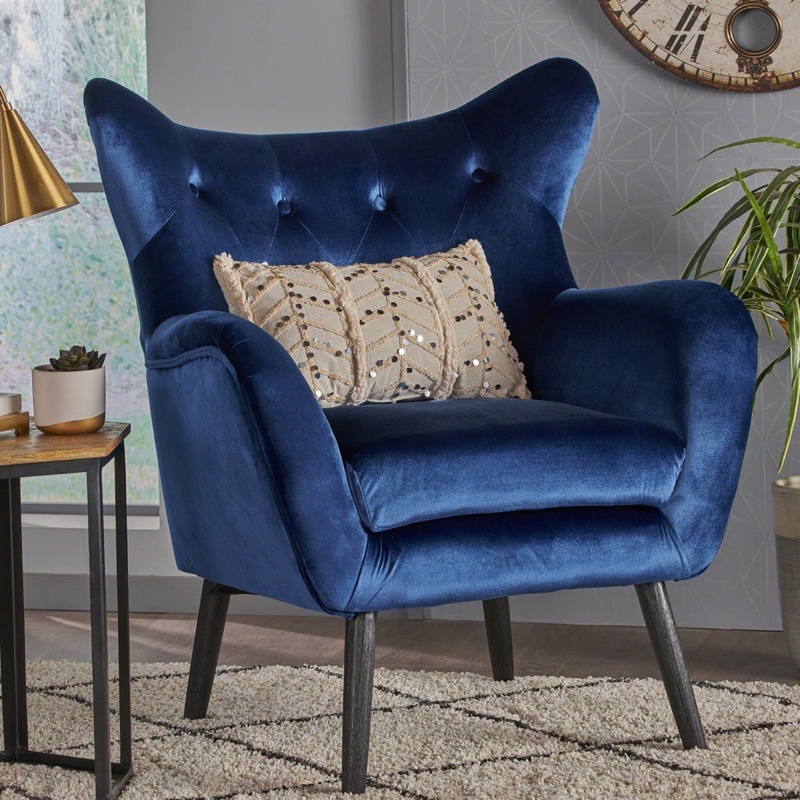 Christopher Knight Home Alyssa Velvet Mid-Century Arm Chair in Blue $297.49