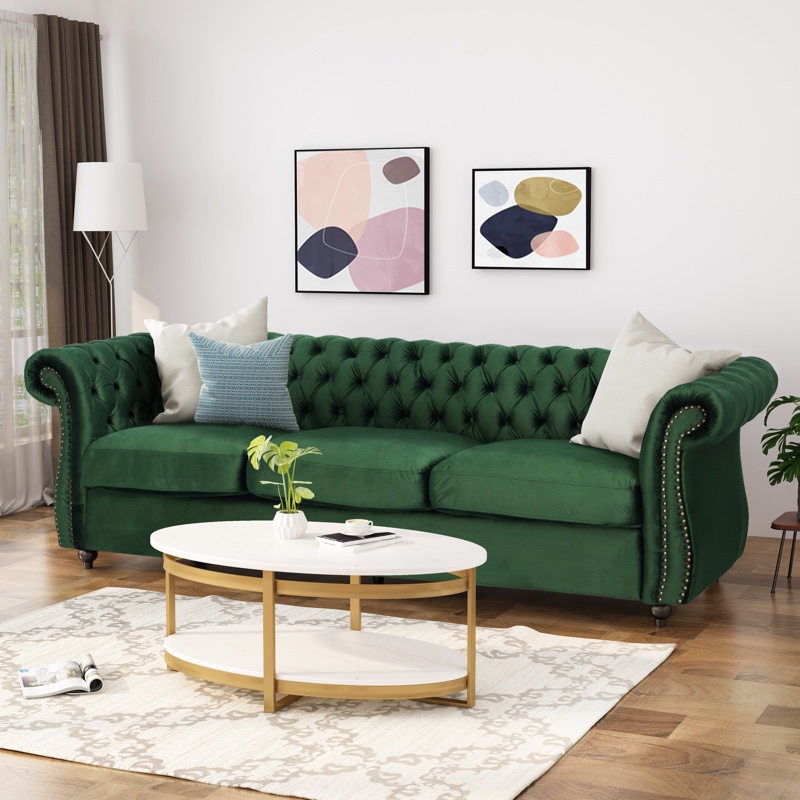 Christopher Knight Home Somerville Chesterfield Tufted Velvet Sofa in Emerald $678.72